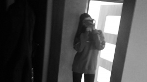 standing, monochrome