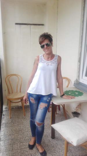 jeans, denim, standing, chair
