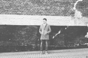 standing, monochrome, wall