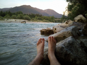 hand, vacation, rock, river
