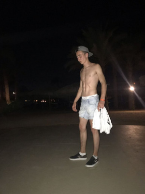 fun, jeans, muscle, standing, shorts