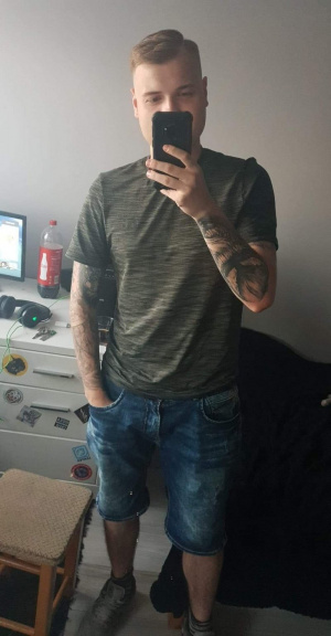 textile, fun, jeans, denim, cool, muscle, standing, beard