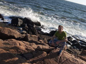 sitting, vacation, beach, rock