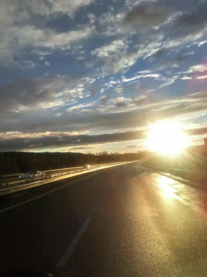 sky, road, asphalt, infrastructure, sunset