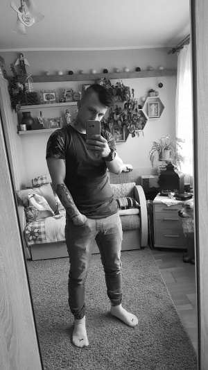 standing, monochrome