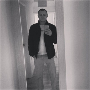 jacket, outerwear, jeans, standing, monochrome