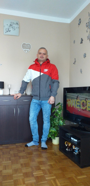 jacket, outerwear, jeans, standing, room, television