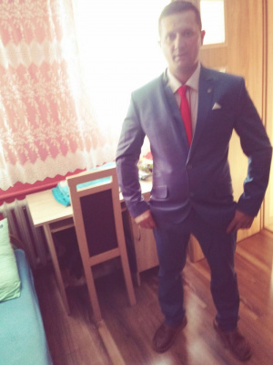 jacket, outerwear, standing, tie, chair