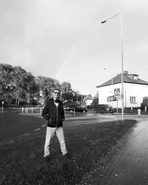 sky, standing, monochrome, road
