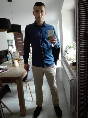 jacket, outerwear, jeans, denim, chair