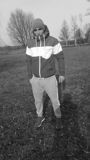 standing, monochrome