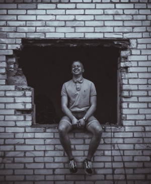 sitting, muscle, standing, wall, brick