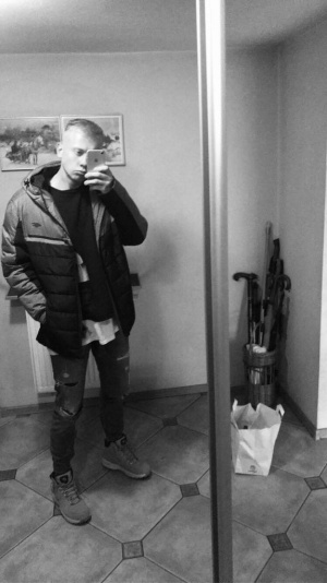 jacket, standing, monochrome