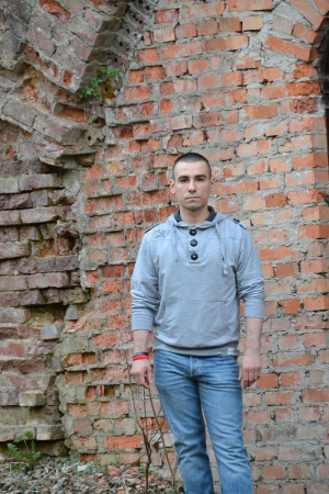 textile, jeans, denim, standing, wall, brick