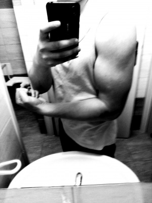hand, selfie, muscle, monochrome