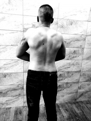 jeans, muscle, standing, monochrome, person, model