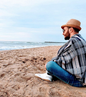 sitting, vacation, hat, beach, sand