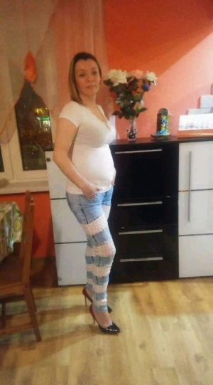 jeans, standing, room, chair