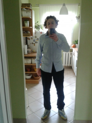outerwear, jeans, standing, room