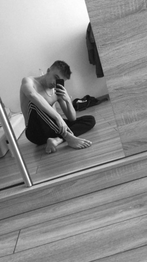 sitting, monochrome