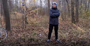 jacket, outerwear, forest, vehicle, bicycle