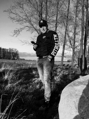 jeans, standing, monochrome, forest, rock