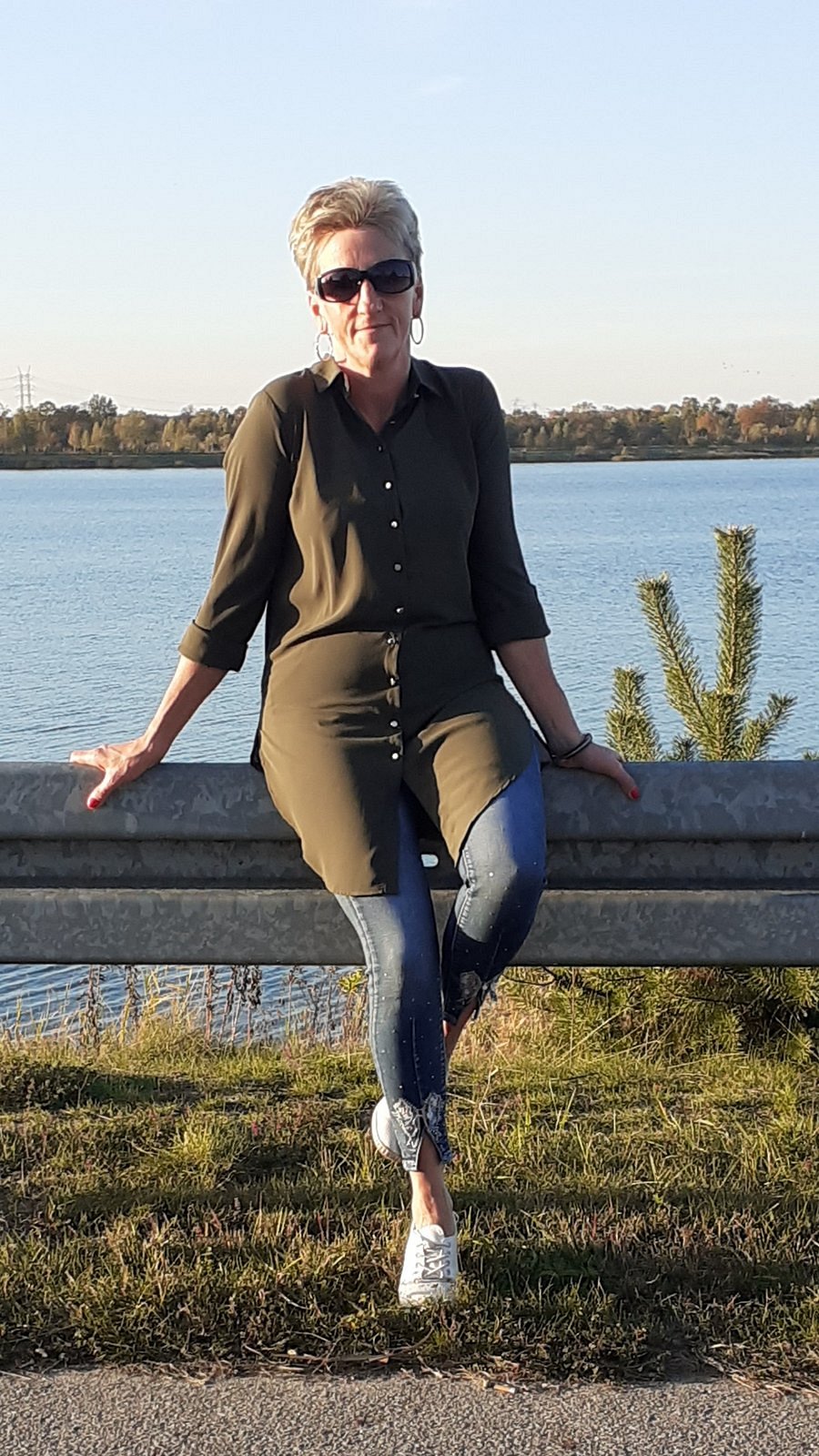 jacket, jeans, sitting, leisure, sunglasses
