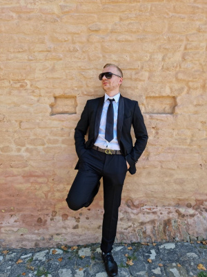 jacket, outerwear, jeans, standing, tie, blazer