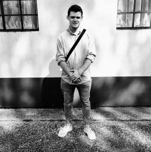 standing, monochrome