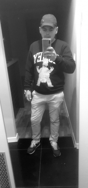 selfie, standing, monochrome