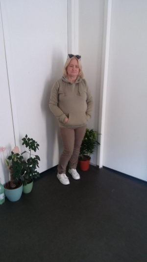 outerwear, standing, flowerpot