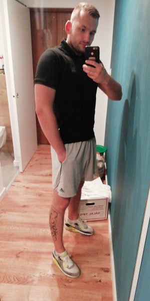 muscle, standing, shorts