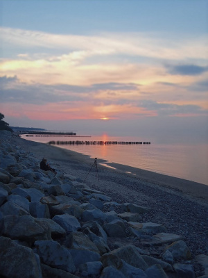 sky, beach, rock, sunset