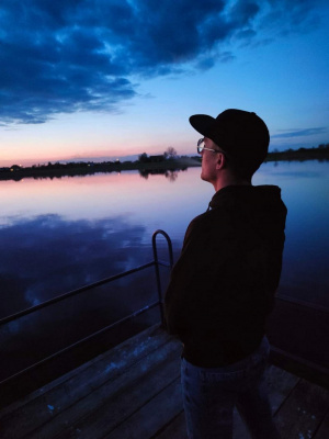 sky, standing, hat, lake