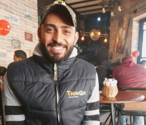 jacket, outerwear, beard, chair