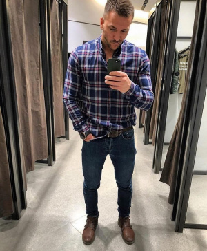 jacket, outerwear, textile, jeans, denim, standing, pattern