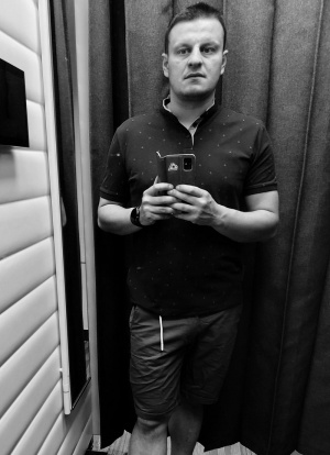 standing, monochrome
