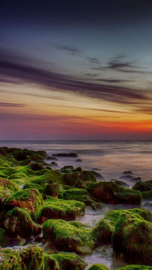 sky, beach, rock, sunset