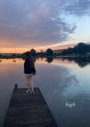 sky, standing, lake, sunset