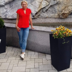 textile, jeans, denim, standing, wall, flowerpot