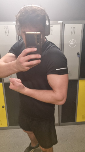 hand, selfie, muscle, standing