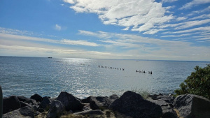 sky, beach, rock, lake