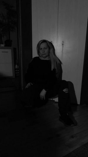 sitting, monochrome