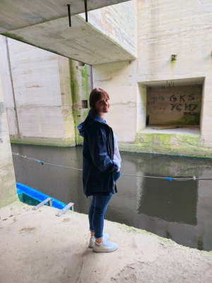 jacket, outerwear, jeans, denim, standing, wall